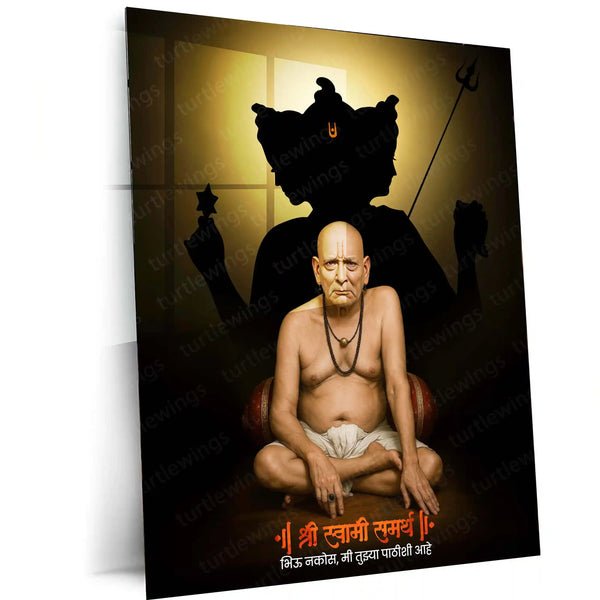 Spiritual Metal Poster | Shree Swami Samarth with Datta Guru Background | Devotional Wall Frame