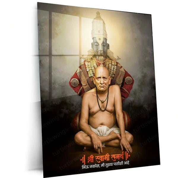 Spiritual Metal Poster | Shree Swami Samarth with Vitthu Mauli Background | Devotional Wall Frame