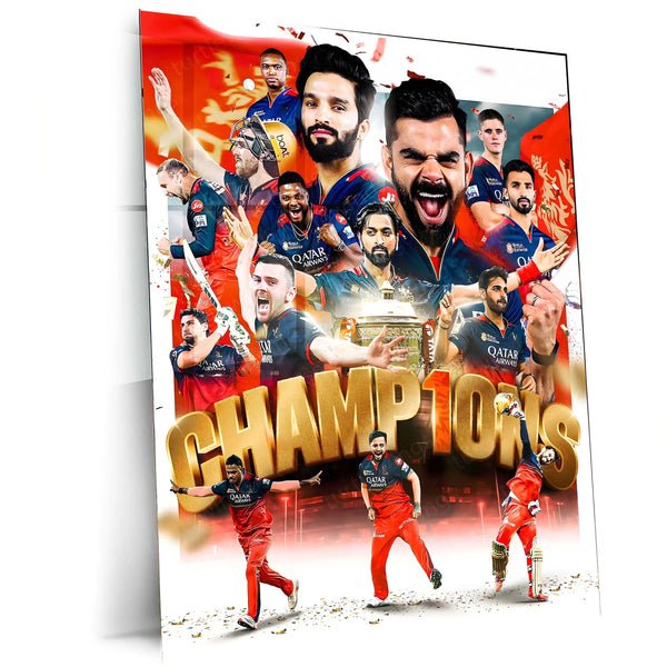 Cricket Metal Poster | RCB Wins IPL Trophy 2025 ? Champion Celebration Metal Poster | Virat Kohli Led Victory Wall Art 10