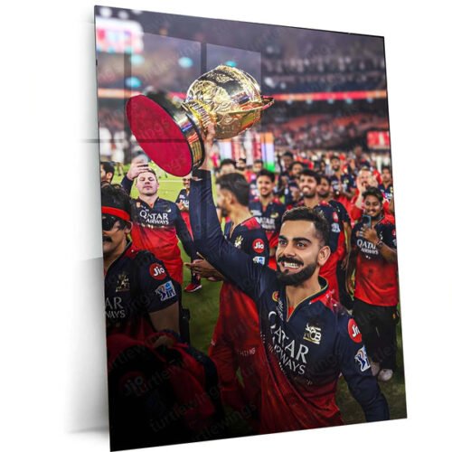 Cricket Metal Poster | Virat Kohli RCB Wins IPL Trophy 2025 ? Historic Victory Metal Poster | Champion?s Wall Art 02