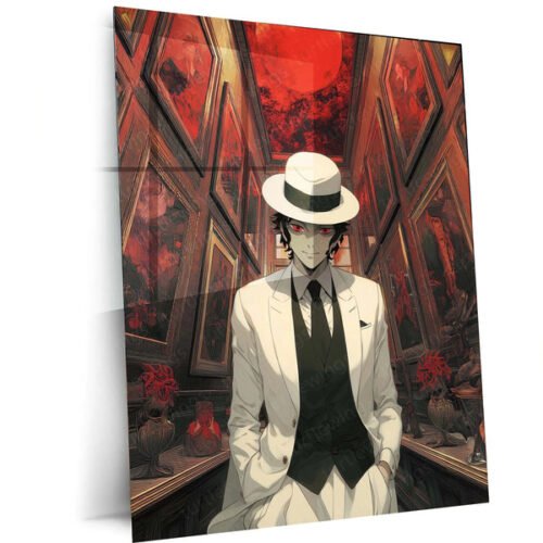Muzan Kibutsuji Metal Frame ? Demon Slayer Poster | Elegant Villain in Mirror Hallway | Dark Anime Decor for Kimetsu no Yaiba Fans
