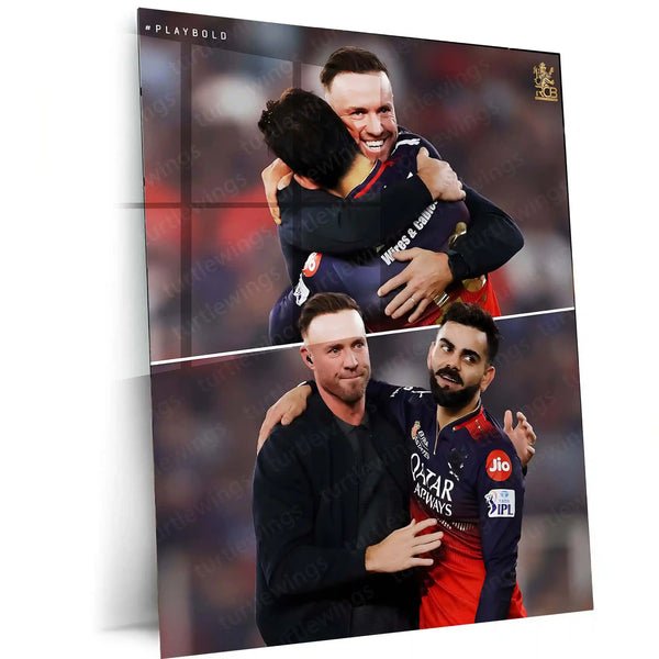 Cricket Metal Poster | Virat Kohli & AB de Villiers RCB IPL 2025 Victory Metal Poster | Brotherhood of Champions Wall Art 02