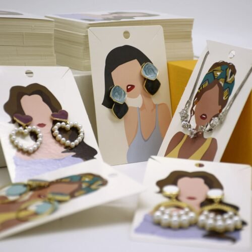 Thick Jewellery Display Tag Cards  Elegant Packaging for Earrings, Necklaces, & Accessories | Long-Lasting, Custom Illustration Print