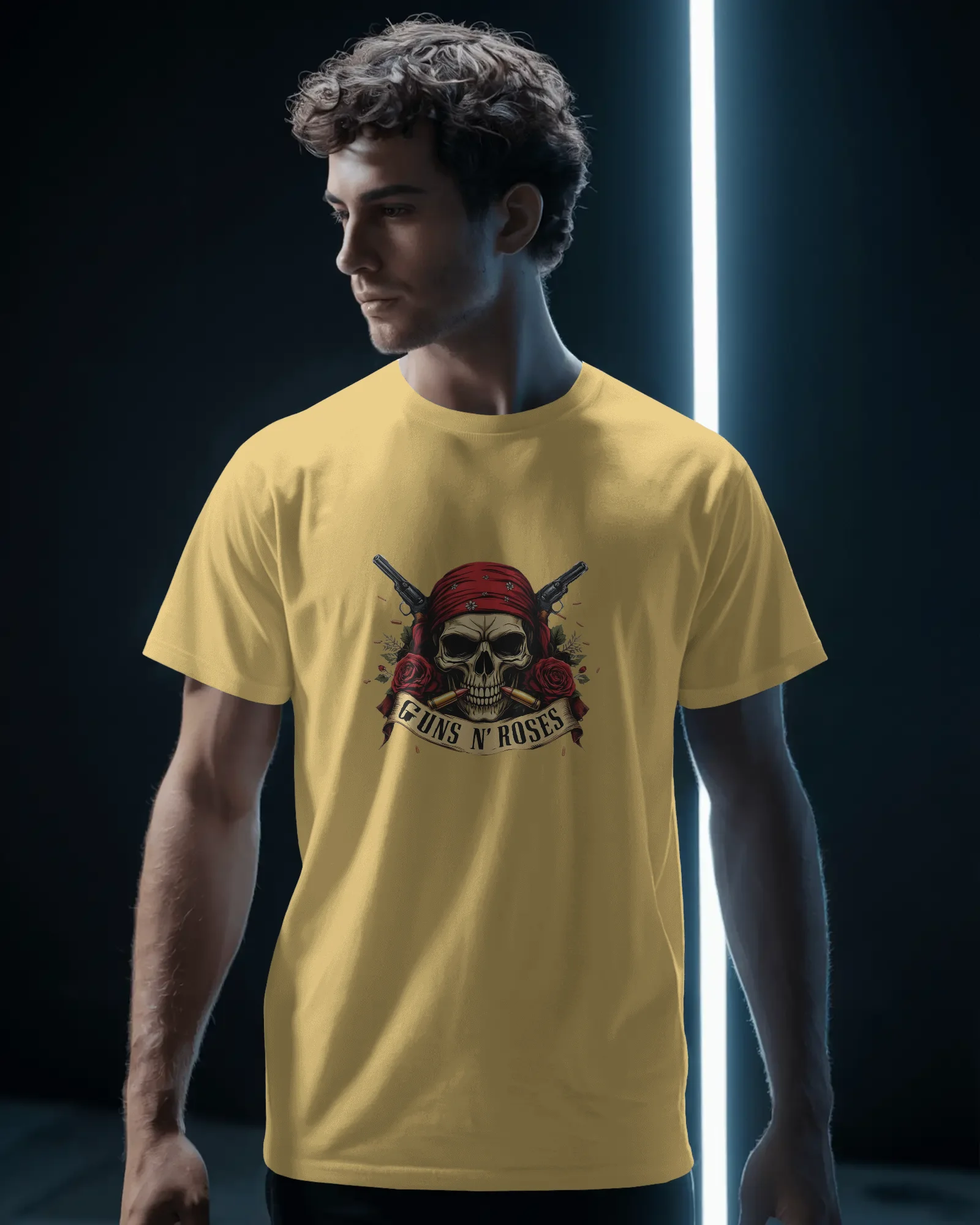 men-stylish-casual-tshirt-mockup-modern-athleisure-apparel-photography-dark-background-02259 (4) Guns and roses - Image 1