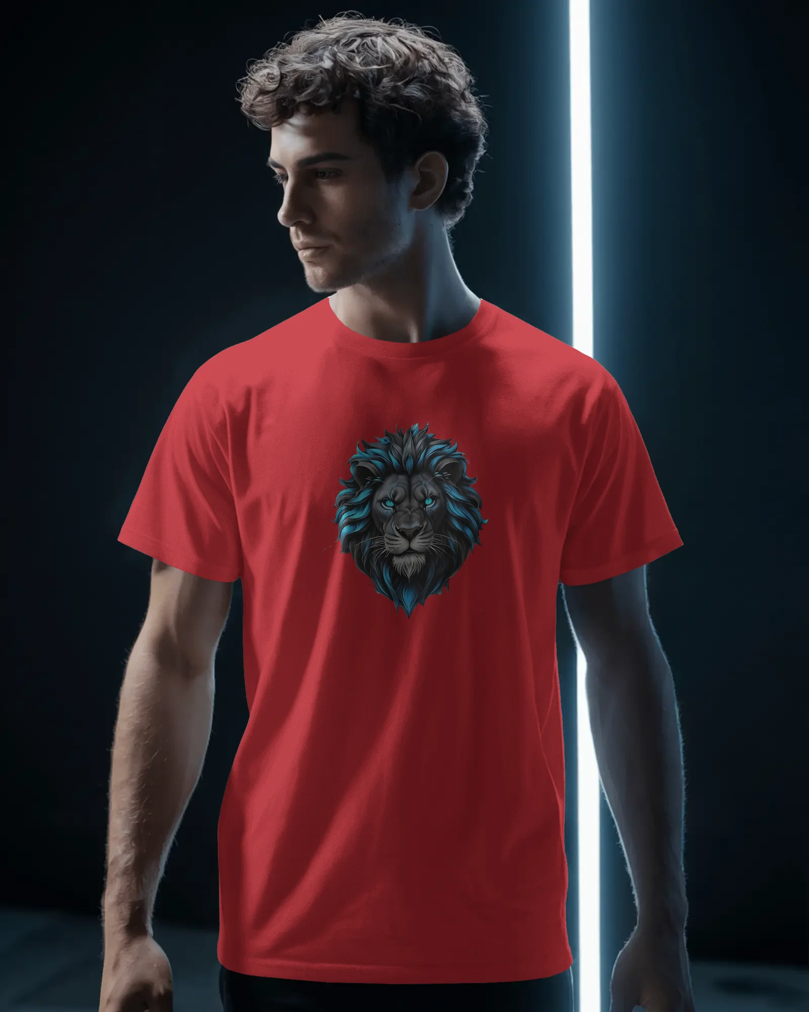 men-stylish-casual-tshirt-mockup-modern-athleisure-apparel-photography-dark-background-02259 Lion - Image 1
