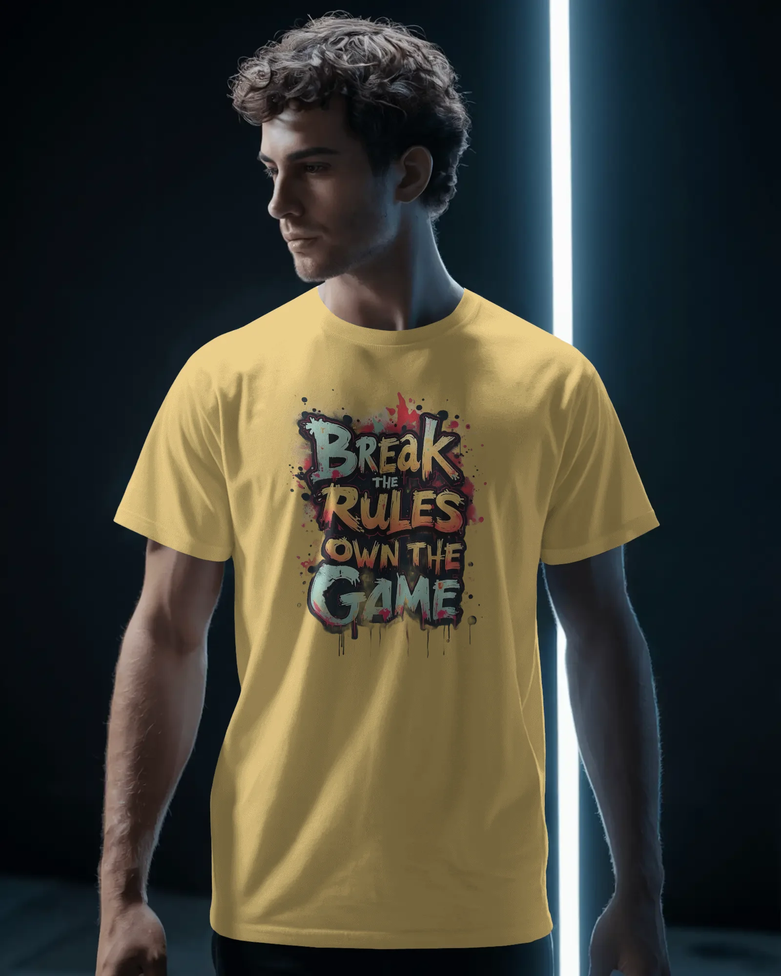 men-stylish-casual-tshirt-mockup-modern-athleisure-apparel-photography-dark-background-02259 (3) Break Rules - Image 1