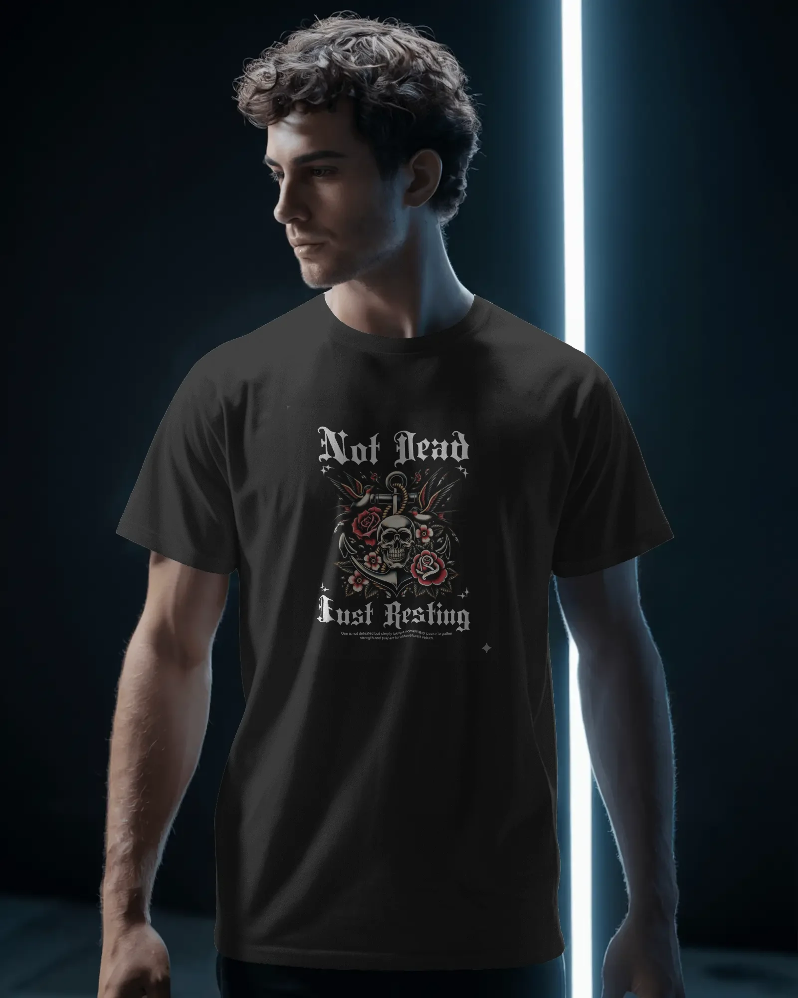 men-stylish-casual-tshirt-mockup-modern-athleisure-apparel-photography-dark-background-02259 Not Dead - Image 1