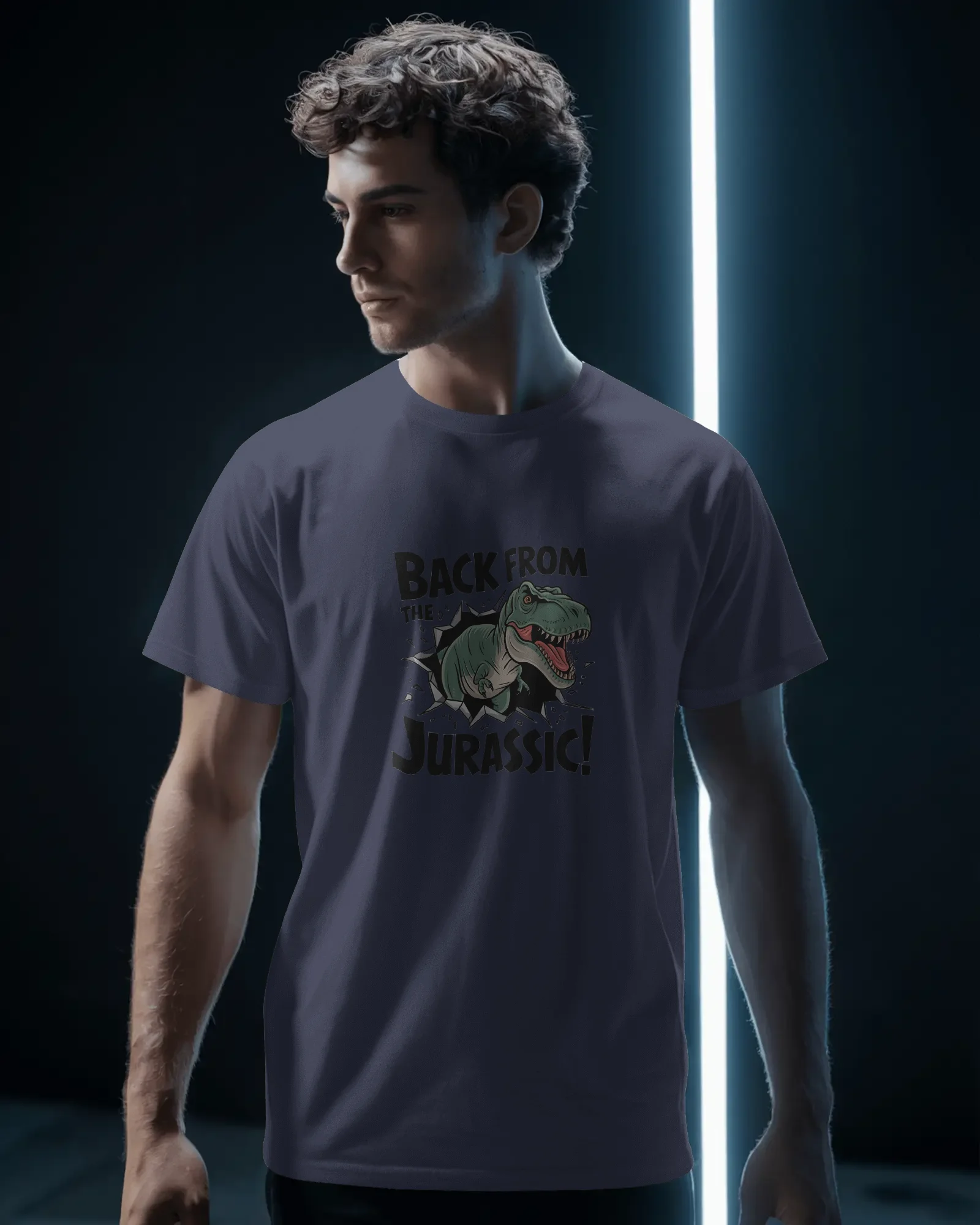 men-stylish-casual-tshirt-mockup-modern-athleisure-apparel-photography-dark-background-02259 (4) Jurassic - Image 1