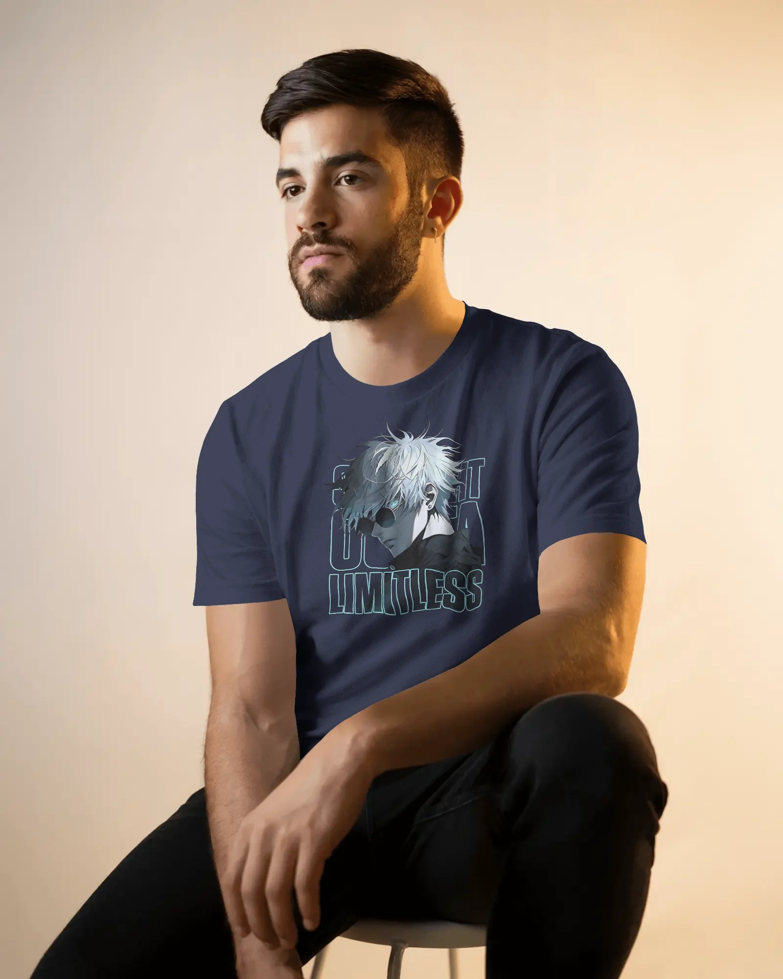 seated-male-model-t-shirt-mockup-in-soft-golden-light-with-casual-pose-and-neutral-backdrop-02134 (3) Gojo - Image 1