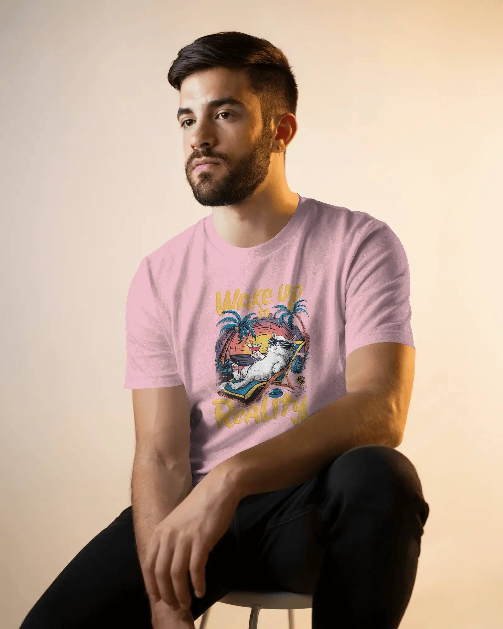 seated-male-model-t-shirt-mockup-in-soft-golden-light-with-casual-pose-and-neutral-backdrop-02134 (6) Wake Up To Reality - Image 1